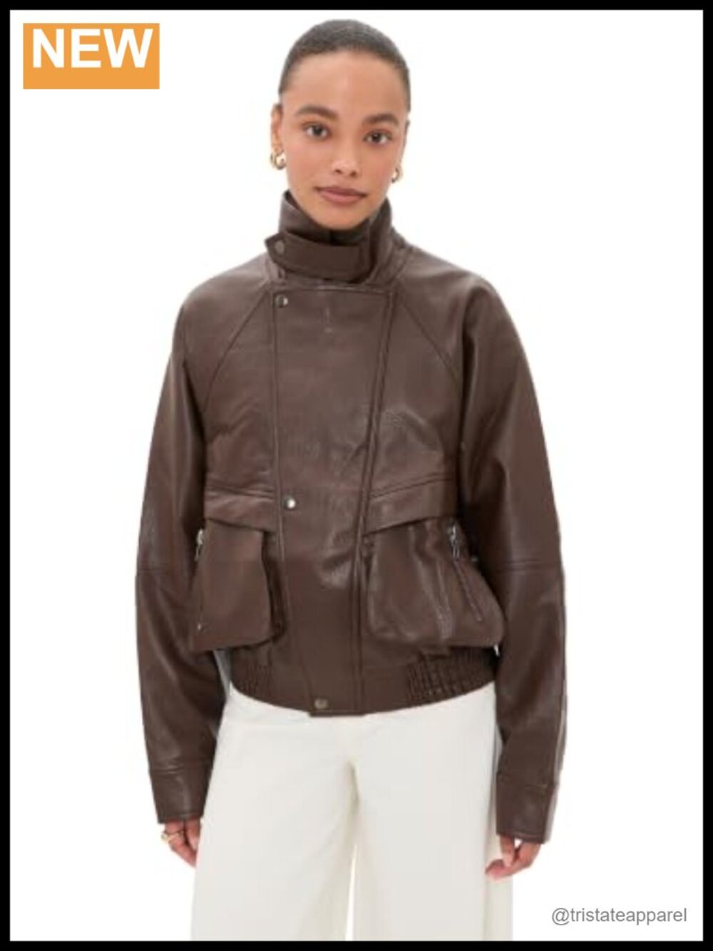 Women's Nora Faux Leather Snap Front Casual Jacket Long Sleeve